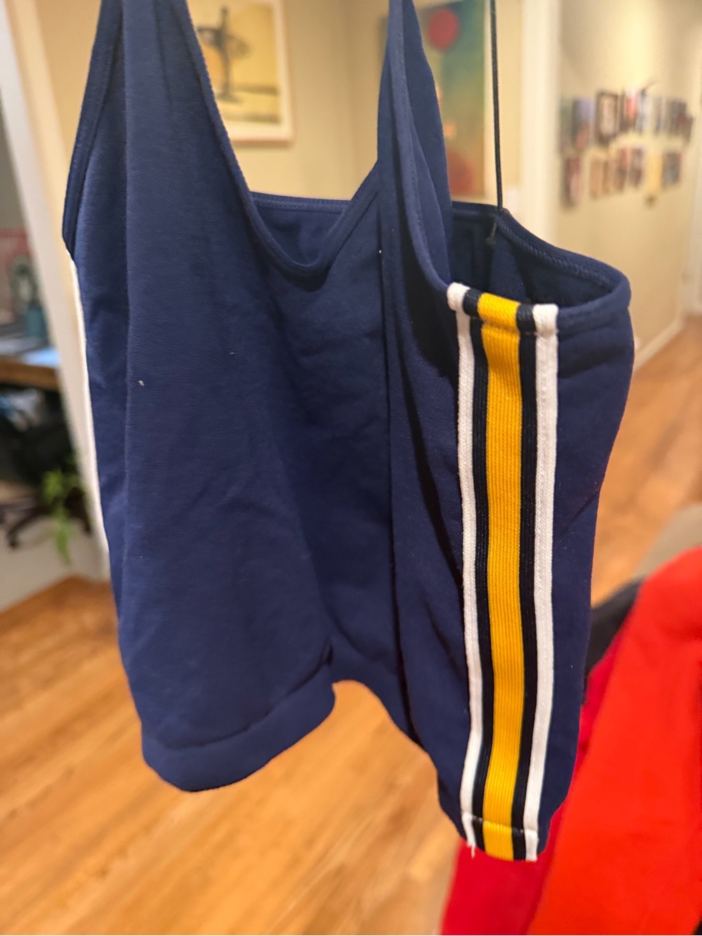 Navy Crop Camisole with Yellow & White Side Stripe